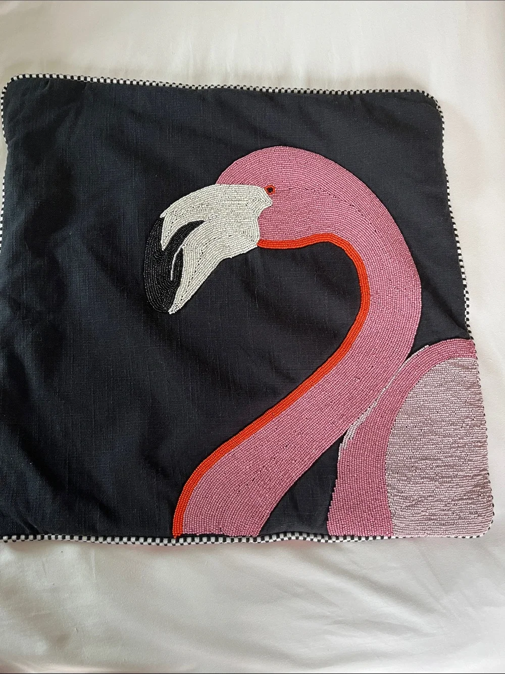 Mackenzie Childs flamingo beaded pink pillow sham bird coral cotton reversible